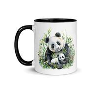 Chatcripant Mug Panda Peinture Aquarelle Tasse Animaux Nature Dessin Animé Mignon Bambou Cadeau Céramique Enfant Thé Café Anniversaire Maman Tête Drôle (Panda et son petit)