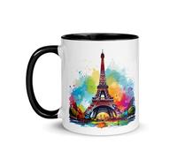 Chatcripant Mug Paris tour Eiffel France Souvenir Voyage Tasse Monuments Dessin Romantisme Élégance Déco Café Ville Lumière Thé Cadeau Art Original France Romantique (Tour Eiffel Colorée)
