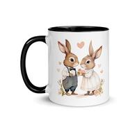 Chatcripant Tasse Lapin Fantaisie Oreilles Animal Thé Café Mug Romantique Fleurs Cadeau Amour Cœur Humour Fantaisie Paques Travail Bureau Noël Céramique (Couple de Lapins)