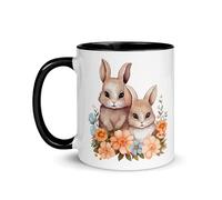 Chatcripant Tasse Lapin Fantaisie Oreilles Animal Thé Café Mug Romantique Fleurs Cadeau Amour Cœur Humour Fantaisie Paques Travail Bureau Noël Céramique (Lapins et Fleurs)