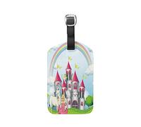 Château Arc-en-Ciel Cheval Princesse Etiquettes à Bagages de Valises Voyage en Cuir Etiquette Nom Adresse ID Tags Drôle pour Les Garçons Filles(3PACK)