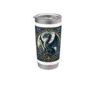 Château Art Nouveau Majestic Blue Dragon Gobelet isotherme en acier inoxydable double paroi