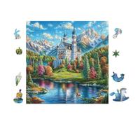 Château au Bord du lac 100 Pièces Puzzle Amateur d'art en Voitureton Anti-Déchirure Haute Qualité Difficile Niveau Expert Décoration Murale Idée Cadeau Anniversaire 28x28cm