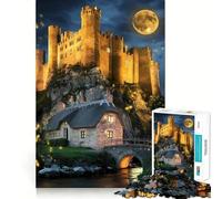 Château au Clair de Lune, Danse des lucioles et rivière sereine Puzzle de 1000 pièces pour Adolescents Un Jeu de mémoire Relaxant et Amusant à Assembler pour Une agréable Surprise 38x26cm