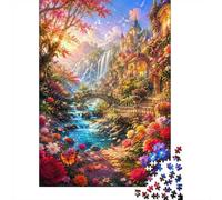 Château Cascade Fleurs Puzzle, 1000 Pièces Jeu D'intérieur Adulte | 38x26cm Carton, Exercice Mental, Construction Robuste, Amateurs De Puzzles, Réduction Du Stress