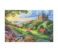 Château Chemin Champ de Fleurs Rural Campagne Sauvage Puzzle 1000 Pièces pour Adultes Agréable Captivant Et Créatif Parfait pour Loisirs Et Moments en Famille （75x50cm）