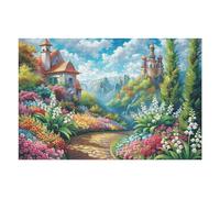 Château Chemin Champ de Fleurs Rural Campagne Sauvage Puzzle 1000 Pièces pour Adultes Amusant Créatif Et Relaxant Parfait pour Activités Quotidiennes Et Passe Temps （75x50cm）