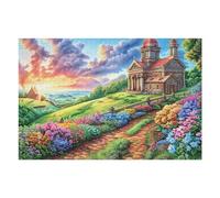 Château Chemin Champ de Fleurs Rural Campagne Sauvage Puzzle 1000 Pièces pour Adultes Relaxant Amusant Et Engageant Parfait pour Les Amateurs De Puzzles Et Hobbies （75x50cm）
