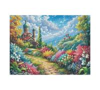 Château Chemin Champ de Fleurs Rural Campagne Sauvage Puzzle 500 Pièces pour Adultes Agréable Amusant Et Créatif Parfait pour Hobby Et Loisirs Calmes 500 PCS（52×38cm）