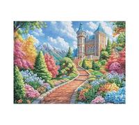Château Chemin Champ de Fleurs Rural Campagne Sauvage Puzzle 500 Pièces pour Adultes Amusant Stimulant Et Créatif Parfait pour Activités en Famille Et Amis 500 PCS（52×38cm）