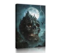 château crâne toile art mural mystérieux horreur gothique lune peinture sur toile impressions d’œuvres d’art pour salon maison salle à manger décor 70x100cm cadre intérieur