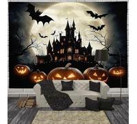 Château De Chauve-Souris Citrouille Tenture Murale Tapisserie, Halloween Tapisserie Murale Avec Art, Gris Décor Murales Art Mural De Plafond Pour Décor À La Maison Fête Dortoir 100x75cm