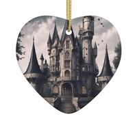 Château de conte de fées gothique 01 - Décoration de Noël festive - En forme de cœur - En céramique - Cadeaux de décoration d'intérieur