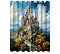 Château de conte de fées Salon Blackout Curtains,château médiéval Chambre Rideau Oeillets,Thème des contes de fées Cuisine Rideaux Anti, dessiné à la main Enfant Bruit Opaque L96 x H183cm 2 Panneaux