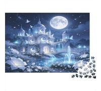 Château de Conte Puzzle 1000 Pièces Jeu de Puzzle 1000 Pièces Scène Nocturne au Clair de Lune Papier Relaxation Famille Cadeau 70x50cm/1000pcs