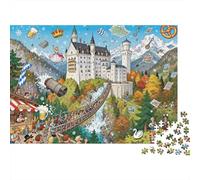 Château de Neuschwanstein : Une Folie de Contes de Fées Puzzle en Bois Imperméable Puzzles De 1000 Pièces pour Adultes Défi Et Casse-tête De Décoration pour La Maison