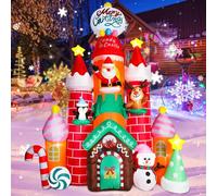 Château de Noël gonflable de décoration d'extérieur - Château de Noël gonflable de 3 m avec bonhomme de neige, pingouin, renne, géant pour extérieur et intérieur soufflé à l'air - Lumière LED soufflée