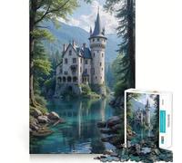 Château de Pierre au Bord du lac Puzzle de 1000 pièces pour Adultes Stimule la mémoire Joie familiale Assemblage du Motif Choix du Père Noël 50x75cm