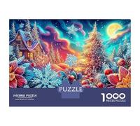 Château d'hiver Puzzle 1000 Pièces Adultes Et Enfants Dès 14 Ans Le Château de Neige de Noël Fleurit Puzzle De Bricolage Coloré Jouets Défi Éducatifs Détente Collection 52x38cm/1000pcs