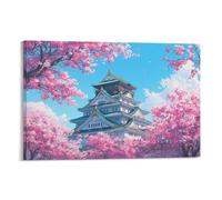 Château d'Osaka, Japon Impression Sur Toile Fleurs de Cerisier au Printemps Décoration Peinture Poster Mural Morden Affiche Decoration Pour Salon Chambre Restaurant Décorations 16x24inch(40x60cm)