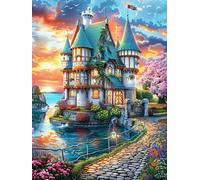 Château enchanté au Bord du lac 500 Pieces Casse-tête Famille en Carton Épais Anti-Déchirure Difficulté Moyenne Jeu De Société Anti-Stress Loisir Créatif Pas Cher Premium 500 PCS