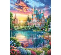 Château enchanté au Bord d'un lac at Sunset 500 Pièces Puzzle Expert Confirmé en Carton Épais sans Déformation Animaux et Plantes Très Difficile Motif Complexe Cadeau Fête des Pères Premium 500 PCS