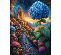 Château enchanté avec des hortensias Bleus 500 Pièces Puzzle pour Ado en Carton Anti-Déchirure Mythes Animal Plante Facile Débutant Jeu De Société Soirée Entre Amis Cadeau Anniversair