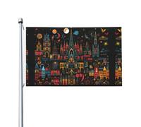 Château et ciel étoilé la nuit Drapeau de jardin double face, 90 x 150 cm - Convient pour une utilisation toute l'année, décoration de porches, balcons et patios | Mât non inclus.