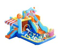 Château gonflable 395 x 340 x 236 cm avec toboggan aquatique et trampoline - Parc aquatique pour enfants avec pataugeoire, ventilateur, pistolets à eau, humide/sec, intérieur/extérieur, à partir de 3