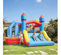 Château gonflable 5 en 1 avec souffleur, parc aquatique structure gonflable, toboggans, trampoline, multicolore