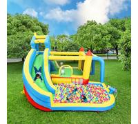 Château gonflable 5 en 1 avec ventilateur pour 3 à 10 ans - Château gonflable avec toboggan, pataugeoire, panier de basket-ball et but de football - Utilisable sec et humide - Sac de transport et kit