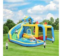 Château gonflable 5 en 1 pour enfant, avec ventilateur, parc aquatique gonflable avec toboggan, surface de saut, piscine et filet de football, château gonflable d'extérieur pour jardin, tissu Oxford