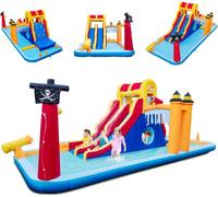 Château Gonflable 6 en 1 avec Double Toboggan - DREAMADE - Parc Aquatique Amusant - Extérieur