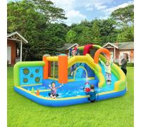 Château gonflable AIORBER avec soufflerie,Parc aquatique multifonctionnel & parc de trampolines pour enfants,toboggan aquatique,panier de basket,mur d'escalade,450W, 410x315x209cm,Bleu