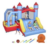 Château Gonflable 5 En 1 Piscine Toboggan Trampoline Panier De Basket Sac De Frappe