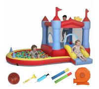 AIYAPLAY Château gonflable avec souffleur, parc aquatique gonflable, toboggans, trampoline, piscine à balles, panier de basket, pistolet à eau, extérieur/intérieur, pour enfants 3-8 ans, 342x255x209cm
