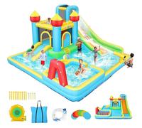 Château Gonflable Aquatique pour Enfants -HOMDOX- Aire de Jeux avec 2 Toboggans, Piscine, Panier de Basket & Canon à Eau (3-12 ans)