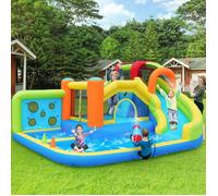 Château gonflable avec souffleur, parc aquatique pour enfants , toboggan aquatique, mur de lancer, panier de basket, mur d'escalade