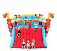 Château Gonflable avec Toboggan Aquatique pour Enfants, Parc Aquatique de 3,65 x 3 m avec 2 toboggans, Maison Gonflable, Mur d'escalade et 2 canons à Eau pour l'extérieur (Voitures de Course)