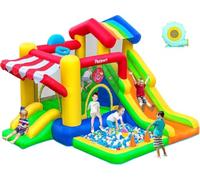Château Gonflable avec Toboggan Double, pour Enfants, Intérieur & Extérieur | avec Trampoline, Piscine à Balles, Lancer de balles, Mur d'escalade et Panier de Basket-Ball, 322×305×208 cm
