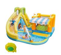 Château gonflable avec ventilateur pour intérieur/extérieur, toboggan d'eau, pataugeoire, panier de basket-ball, anneau de boxe, trampoline avec protection solaire, 433 x 375 x 165 cm