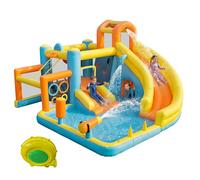 Château gonflable avec ventilateur pour intérieur/extérieur, toboggan sec/eau, pataugeoire, panier de basket-ball, zone de boxe, jeu de lancer des anneaux, 405 x 416 x 218 cm