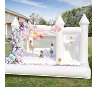 Château Gonflable Blanc avec Souffleur, Toboggan, Trampoline et Piscine à balles, pour Les Mariages d'arrière Cour intérieurs et extérieurs fêtes d'anniversaire d'enfants,400x400x300cm
