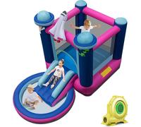 Château gonflable COSTWAY avec pataugeoire, château gonflable avec toboggan, Bouncer Outdoor avec sac de transport et piquets de sol 393 x 207 x 270 cm (avec soufflerie)