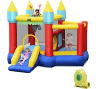 Château gonflable COSTWAY avec soufflerie, 100 balles, toboggan, zone de saut, panier de basket, sac de transport et kit de réparation 301x313x245cm
