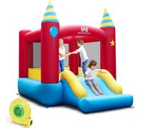 Château gonflable COSTWAY avec soufflerie, château gonflable pour enfants, château de jeu d'intérieur et d'extérieur avec toboggan, sac de transport et kit de réparation, 260 x 190 x 205 cm