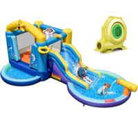 Château gonflable COSTWAY avec soufflerie et toboggan, parc aquatique avec 2 piscines, canon à eau, panier de basket-ball, château gonflable pour enfants pour cour, parc, 490 x 290 x 220 cm
