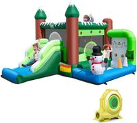 Château gonflable COSTWAY avec soufflerie, toboggan, zone de saut, piscine à balles, panier de basket, trous de lancer et jeu d'anneaux, pour enfants, en motif d'hiver pour l'intérieur et l'extérieur