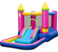 Château gonflable COSTWAY avec toboggan, zone de saut, piscine à balles, panier de basket-ball, sac de transport & kit de réparation, pour l'intérieur et l'extérieur, 363x202x205cm