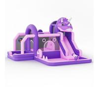 Château Gonflable DINOSAURE Géant 382x375x254 cm - Avec Toboggan + Souffleur Inclus - Pour Jardin & Intérieur -Violet